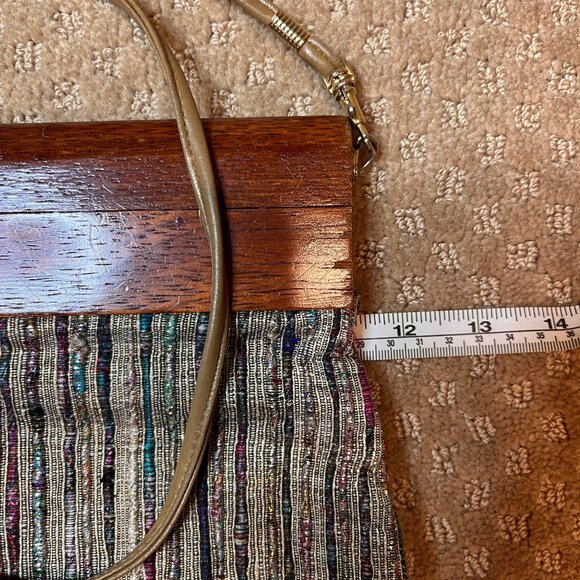 Saddle River Metallic Woven Wood Clutch 80's Y2K Moonlighting 90’s Unique - Picture 4 of 16